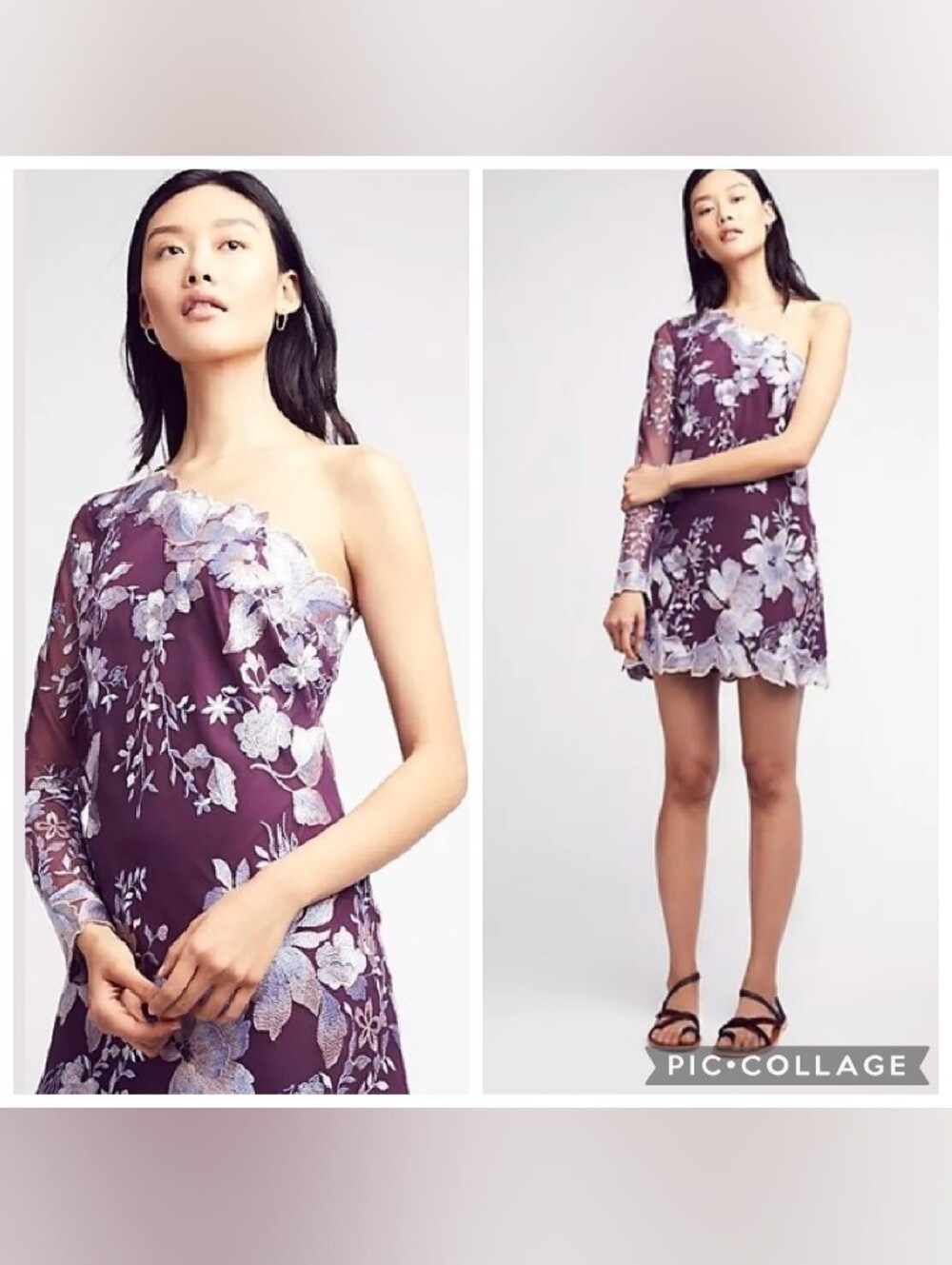 Free People Embroidered Asymmetrical Rosalie One Shoulder Mini Dress Purple